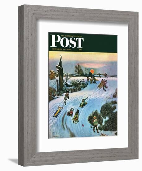 "Sledding by Sunset," Saturday Evening Post Cover, December 18, 1948-John Falter-Framed Giclee Print