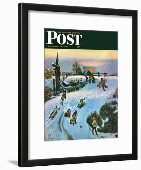 "Sledding by Sunset," Saturday Evening Post Cover, December 18, 1948-John Falter-Framed Giclee Print