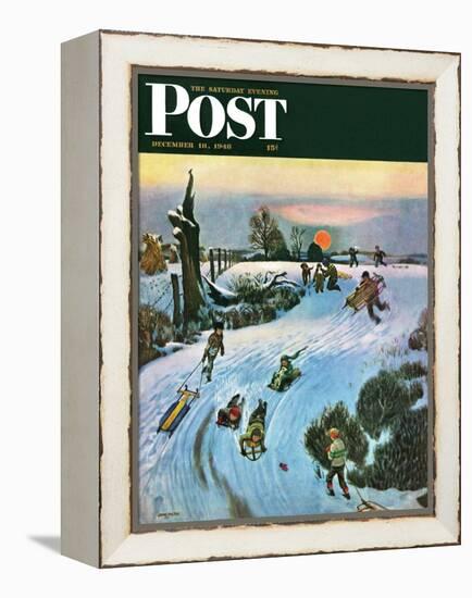 "Sledding by Sunset," Saturday Evening Post Cover, December 18, 1948-John Falter-Framed Premier Image Canvas