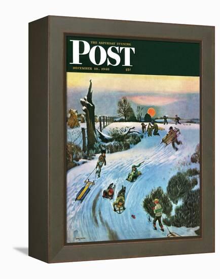 "Sledding by Sunset," Saturday Evening Post Cover, December 18, 1948-John Falter-Framed Premier Image Canvas