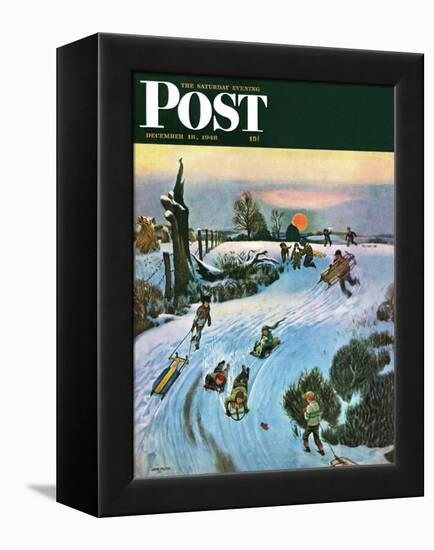 "Sledding by Sunset," Saturday Evening Post Cover, December 18, 1948-John Falter-Framed Premier Image Canvas