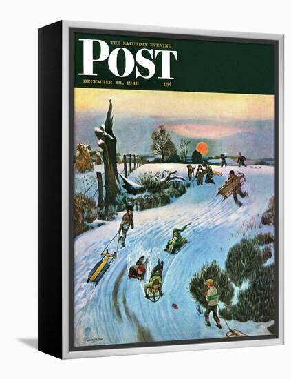 "Sledding by Sunset," Saturday Evening Post Cover, December 18, 1948-John Falter-Framed Premier Image Canvas