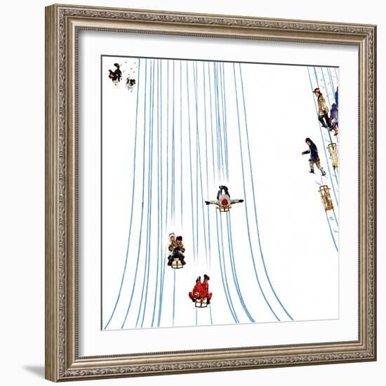 "Sledding Designs in the Snow," February 3, 1962-John Falter-Framed Giclee Print