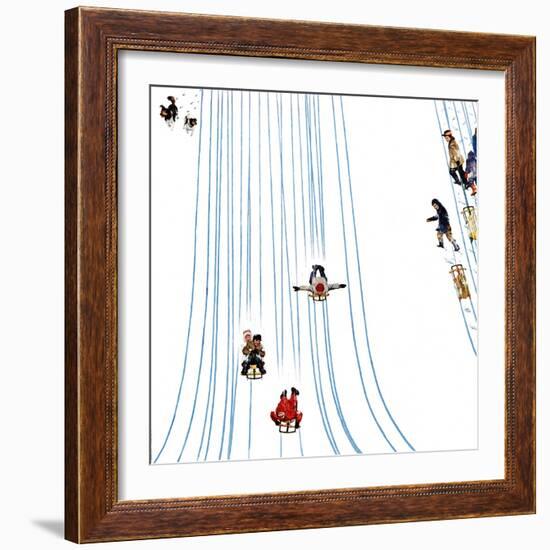 "Sledding Designs in the Snow," February 3, 1962-John Falter-Framed Giclee Print