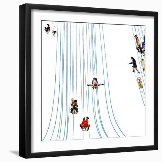 "Sledding Designs in the Snow," February 3, 1962-John Falter-Framed Giclee Print