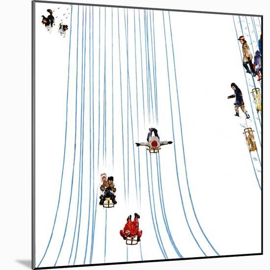 "Sledding Designs in the Snow," February 3, 1962-John Falter-Mounted Giclee Print