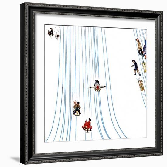 "Sledding Designs in the Snow," February 3, 1962-John Falter-Framed Giclee Print