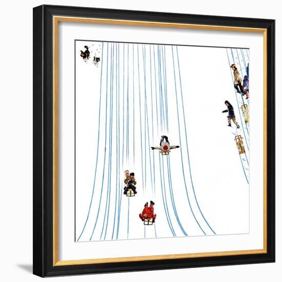 "Sledding Designs in the Snow," February 3, 1962-John Falter-Framed Giclee Print