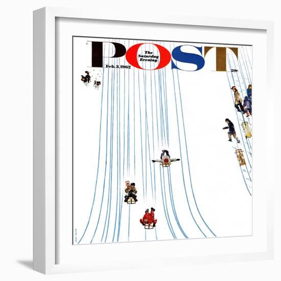 "Sledding Designs in the Snow," Saturday Evening Post Cover, February 3, 1962-John Falter-Framed Giclee Print