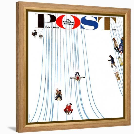 "Sledding Designs in the Snow," Saturday Evening Post Cover, February 3, 1962-John Falter-Framed Premier Image Canvas