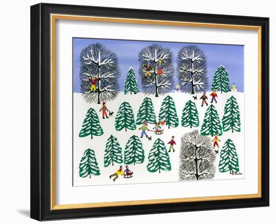 Sledding in the Pines-Gordon Barker-Framed Giclee Print