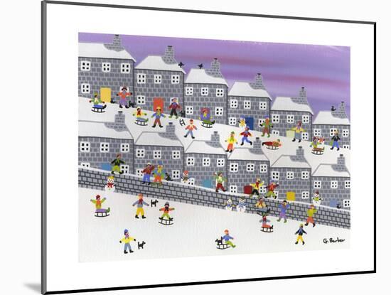 Sledding in the Streets-Gordon Barker-Mounted Giclee Print