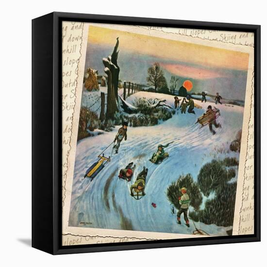 Sledding Montage 1-null-Framed Premier Image Canvas