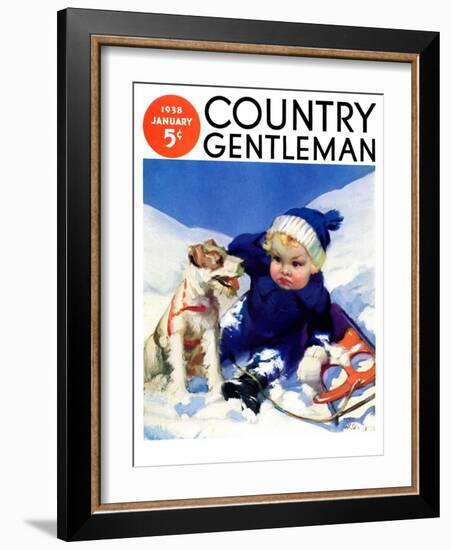 "Sledding Wipeout," Country Gentleman Cover, January 1, 1938-Tom Webb-Framed Giclee Print