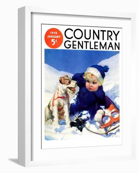 "Sledding Wipeout," Country Gentleman Cover, January 1, 1938-Tom Webb-Framed Giclee Print