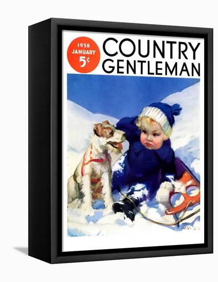 "Sledding Wipeout," Country Gentleman Cover, January 1, 1938-Tom Webb-Framed Premier Image Canvas