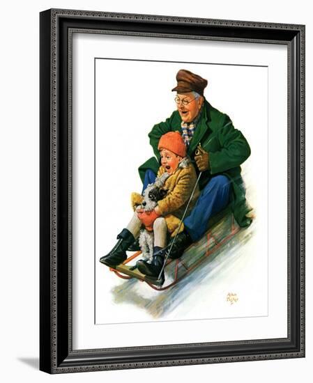 "Sledding with Grandpa,"February 8, 1930-Alan Foster-Framed Giclee Print