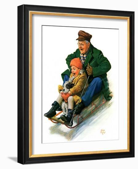 "Sledding with Grandpa,"February 8, 1930-Alan Foster-Framed Giclee Print