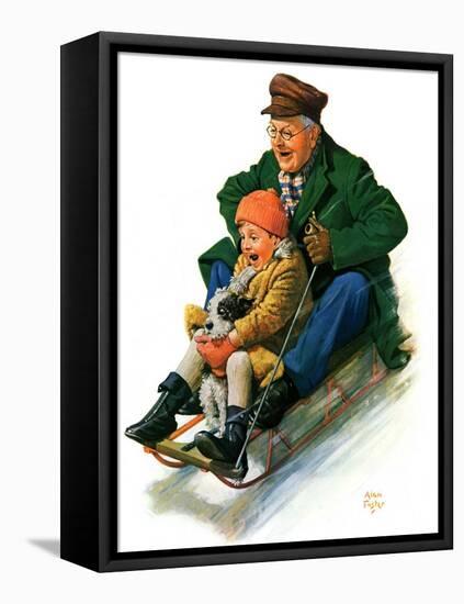 "Sledding with Grandpa,"February 8, 1930-Alan Foster-Framed Premier Image Canvas