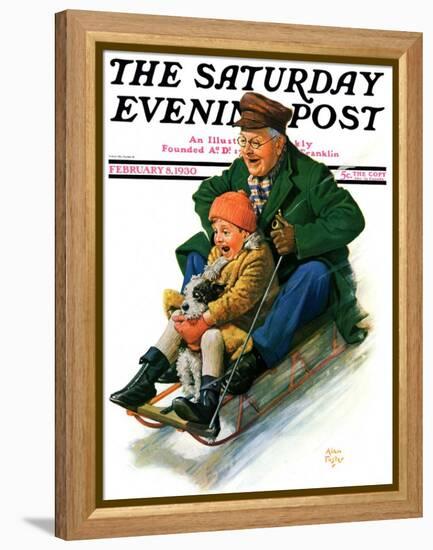 "Sledding with Grandpa," Saturday Evening Post Cover, February 8, 1930-Alan Foster-Framed Premier Image Canvas