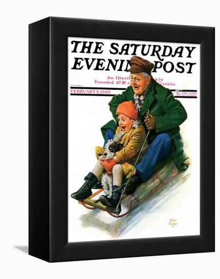 "Sledding with Grandpa," Saturday Evening Post Cover, February 8, 1930-Alan Foster-Framed Premier Image Canvas