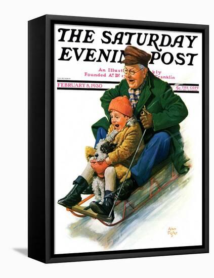 "Sledding with Grandpa," Saturday Evening Post Cover, February 8, 1930-Alan Foster-Framed Premier Image Canvas