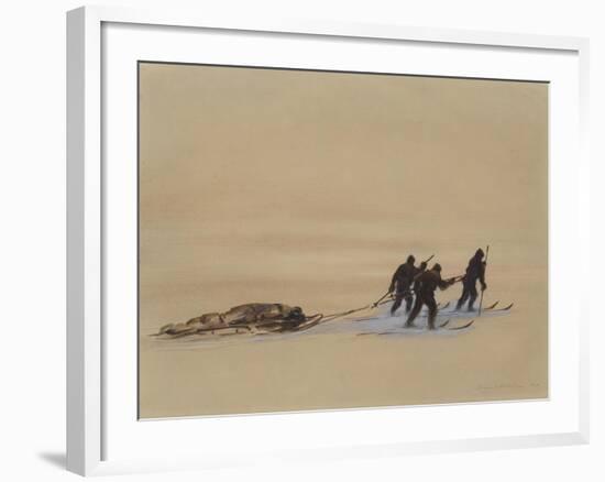 Sledge Hauling on Ski. A Grey Day on the Great Ice Barrier, 1903-Edward Adrian Wilson-Framed Giclee Print