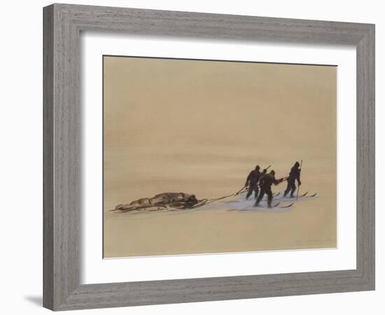 Sledge Hauling on Ski. A Grey Day on the Great Ice Barrier, 1903-Edward Adrian Wilson-Framed Giclee Print