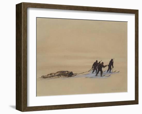 Sledge Hauling on Ski. A Grey Day on the Great Ice Barrier, 1903-Edward Adrian Wilson-Framed Giclee Print