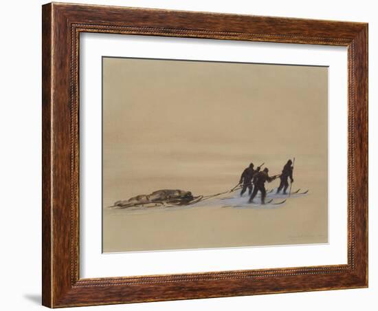 Sledge Hauling on Ski. A Grey Day on the Great Ice Barrier, 1903-Edward Adrian Wilson-Framed Giclee Print