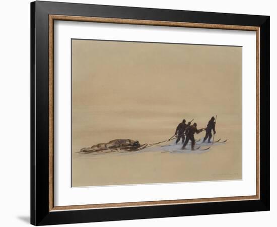 Sledge Hauling on Ski. A Grey Day on the Great Ice Barrier, 1903-Edward Adrian Wilson-Framed Giclee Print