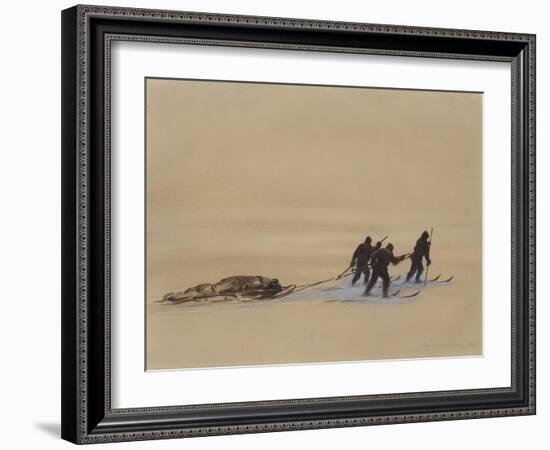 Sledge Hauling on Ski. A Grey Day on the Great Ice Barrier, 1903-Edward Adrian Wilson-Framed Giclee Print