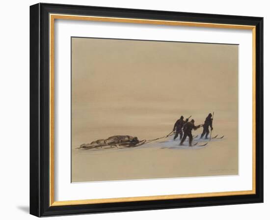 Sledge Hauling on Ski. A Grey Day on the Great Ice Barrier, 1903-Edward Adrian Wilson-Framed Giclee Print