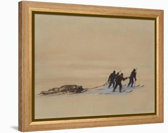 Sledge Hauling on Ski. A Grey Day on the Great Ice Barrier, 1903-Edward Adrian Wilson-Framed Premier Image Canvas