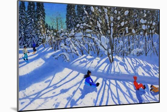 Sledging and Skiing Down the Trail, Morzine-Andrew Macara-Mounted Giclee Print