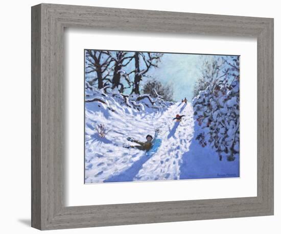 Sledging, Calke Abbey, Ticknall, Derby, 2021 (Oil on Canvas)-Andrew Macara-Framed Giclee Print