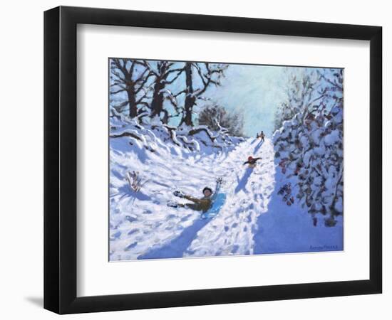 Sledging, Calke Abbey, Ticknall, Derby, 2021 (Oil on Canvas)-Andrew Macara-Framed Giclee Print