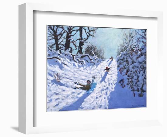 Sledging, Calke Abbey, Ticknall, Derby, 2021 (Oil on Canvas)-Andrew Macara-Framed Giclee Print