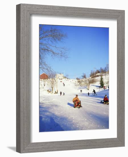 Sledging for Fun, Near Oslo, Norway, Scandinavia-David Lomax-Framed Photographic Print