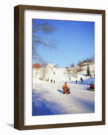 Sledging for Fun, Near Oslo, Norway, Scandinavia-David Lomax-Framed Photographic Print