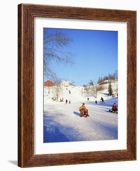 Sledging for Fun, Near Oslo, Norway, Scandinavia-David Lomax-Framed Photographic Print