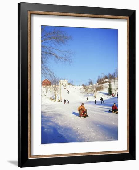 Sledging for Fun, Near Oslo, Norway, Scandinavia-David Lomax-Framed Photographic Print