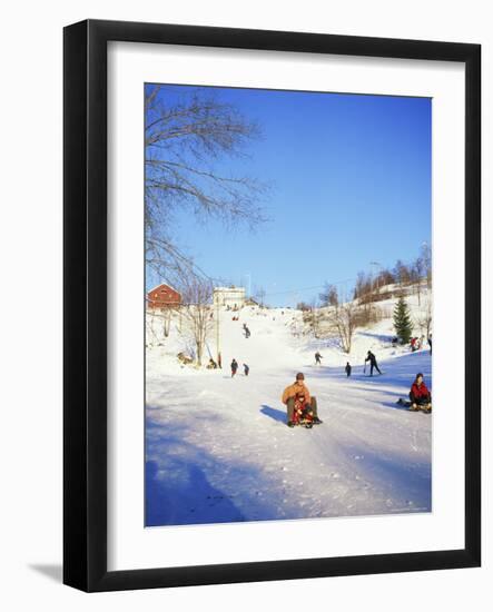 Sledging for Fun, Near Oslo, Norway, Scandinavia-David Lomax-Framed Photographic Print