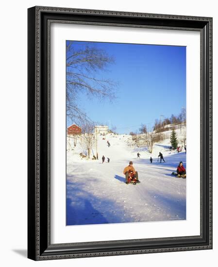 Sledging for Fun, Near Oslo, Norway, Scandinavia-David Lomax-Framed Photographic Print