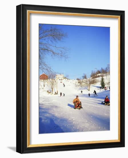 Sledging for Fun, Near Oslo, Norway, Scandinavia-David Lomax-Framed Photographic Print