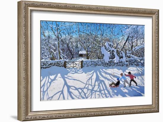 Sledging, Gambols Lane, Dovehead, High Peak, Derbyshire, 2021 (oil on canvas)-Andrew Macara-Framed Giclee Print