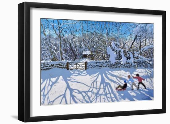 Sledging, Gambols Lane, Dovehead, High Peak, Derbyshire, 2021 (oil on canvas)-Andrew Macara-Framed Giclee Print