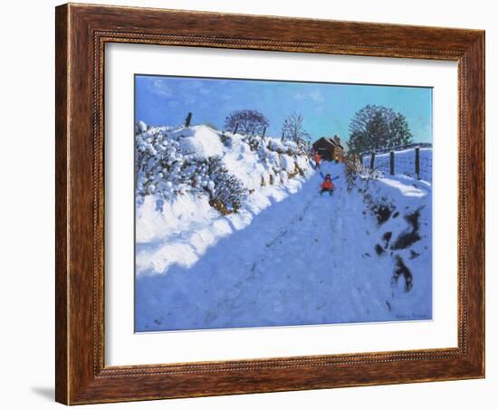 Sledging, near Oakerthorpe Rd, Wirksworth, 2021 (oil on canvas)-Andrew Macara-Framed Giclee Print