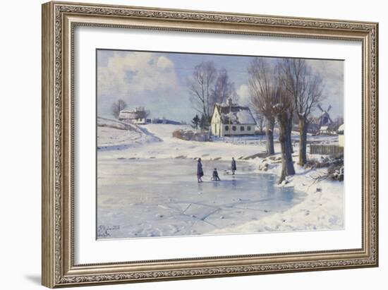 Sledging on a Frozen Pond-Peder Mork Monsted-Framed Giclee Print