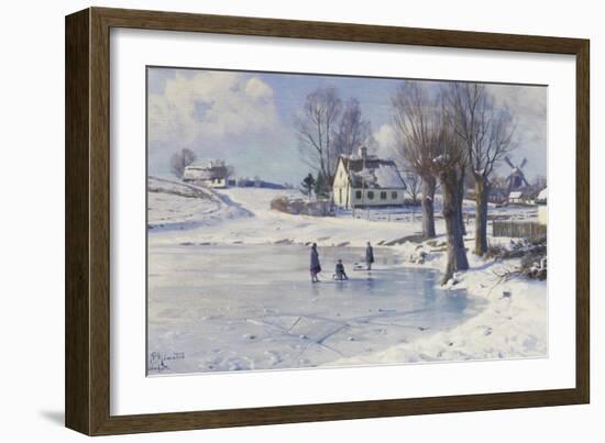 Sledging on a Frozen Pond-Peder Mork Monsted-Framed Giclee Print